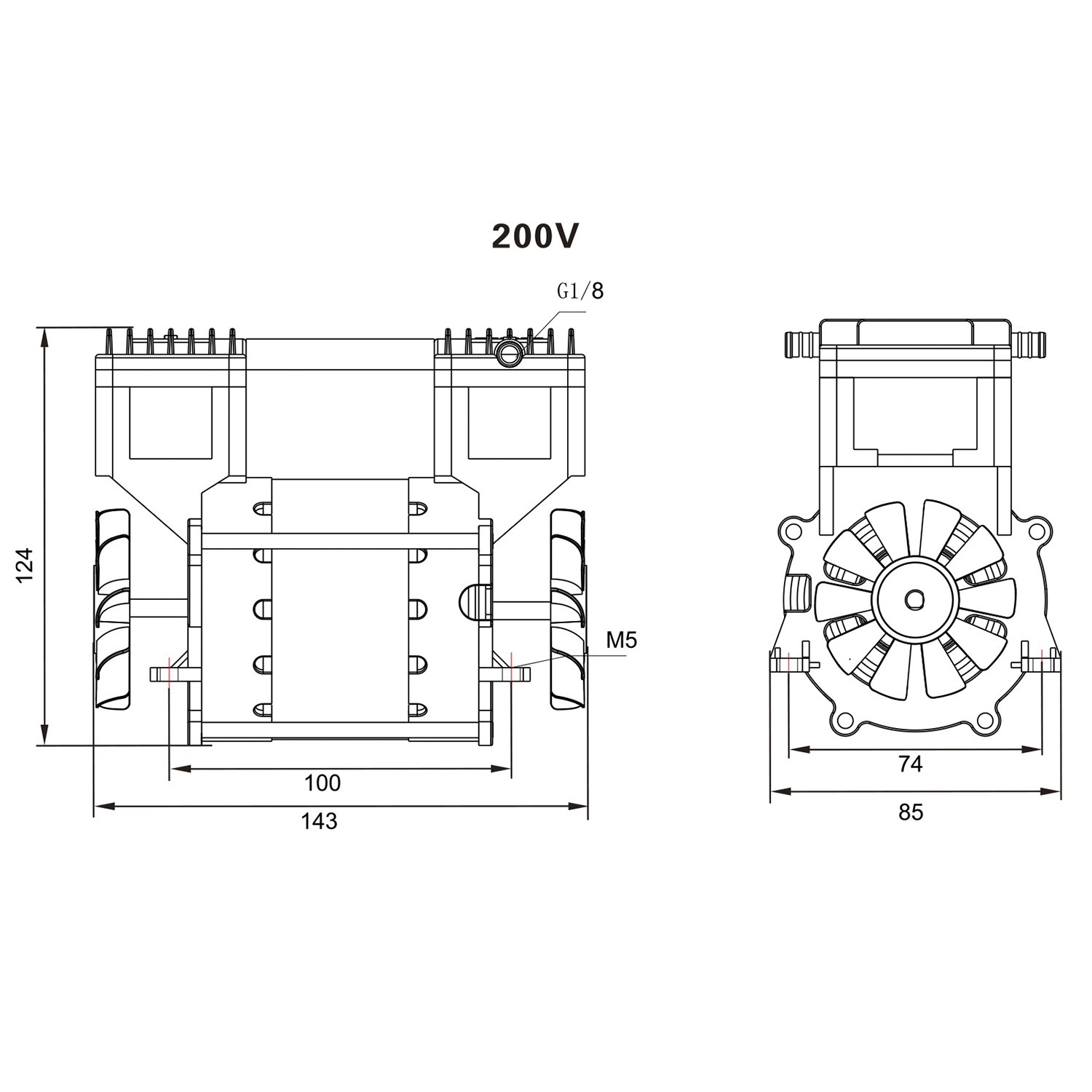 Light weighted rocking piston pump 30L/min dimensions